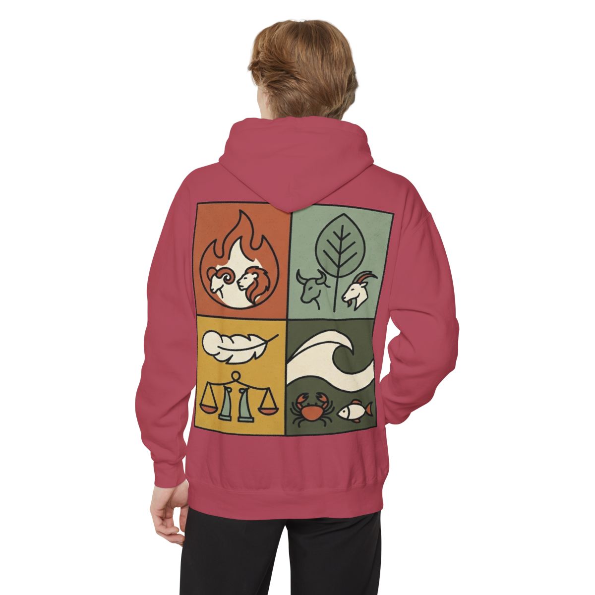 Color: Crimson | Four Elements- Fire, Earth, Air, Water Garment-Dyed Hoodie