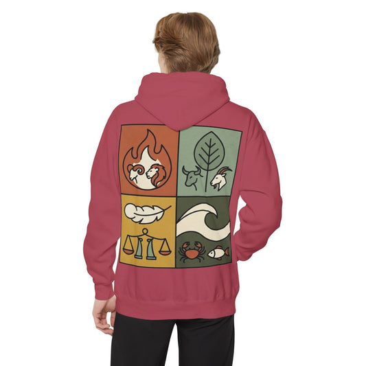 Color: Crimson | Four Elements- Fire, Earth, Air, Water Garment-Dyed Hoodie