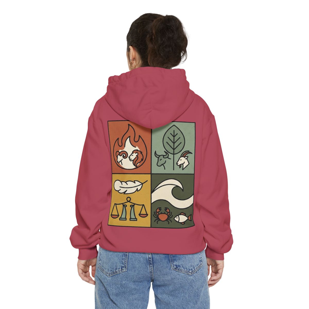 Color: Crimson | Four Elements- Fire, Earth, Air, Water Garment-Dyed Hoodie