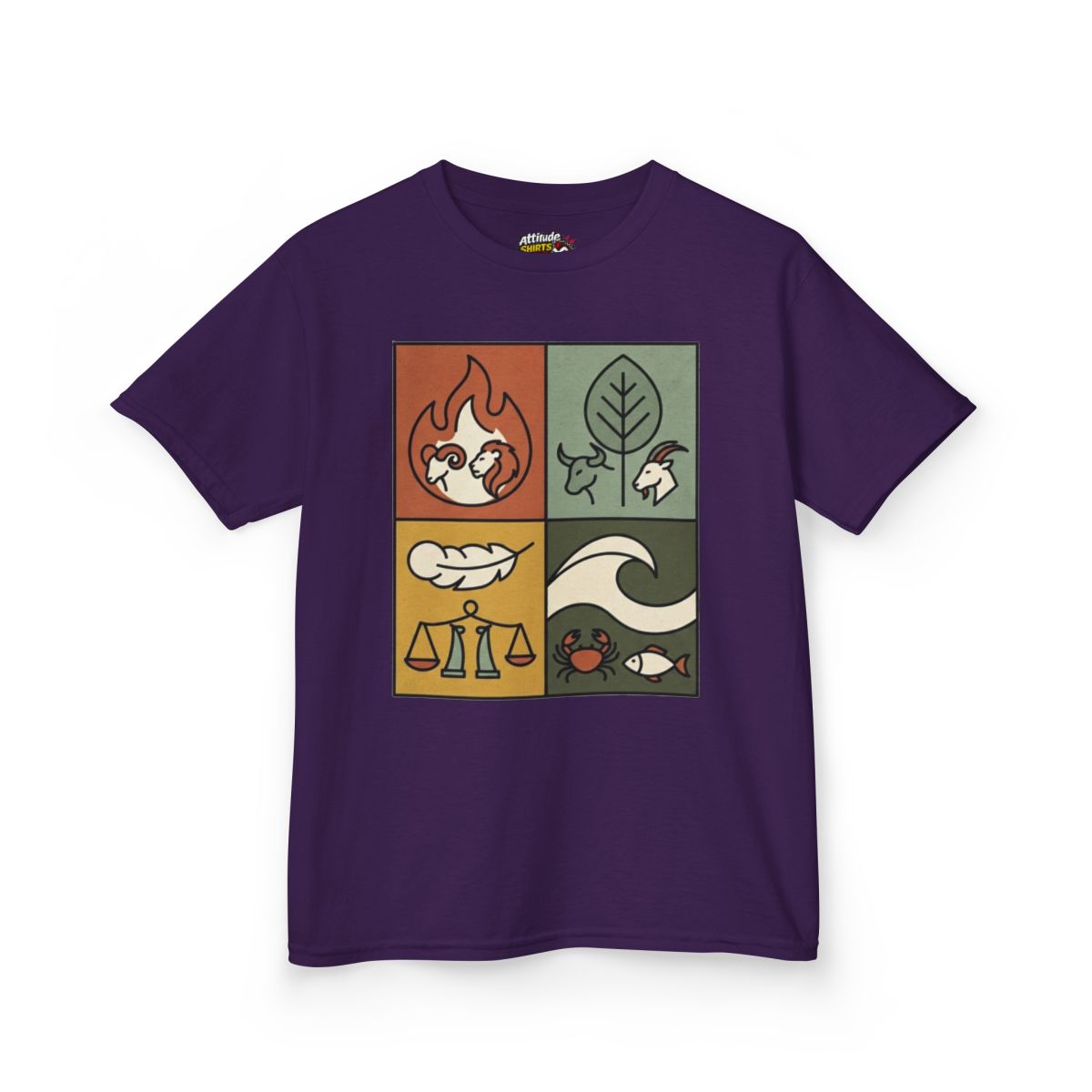 Color: Purple | Four Elements- Fire, Earth, Air, Water Kids Tee