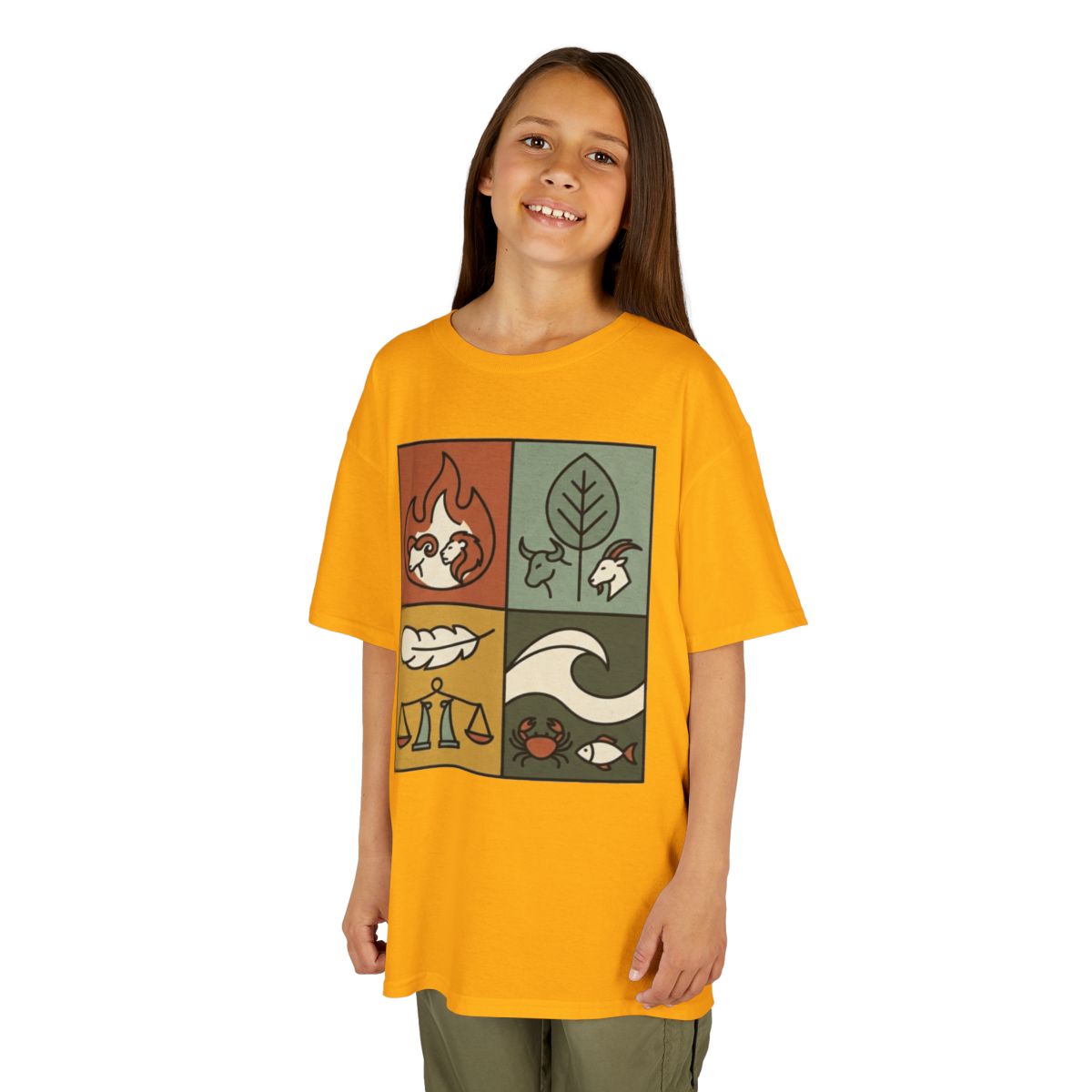 Color: Gold | Four Elements- Fire, Earth, Air, Water Kids Tee