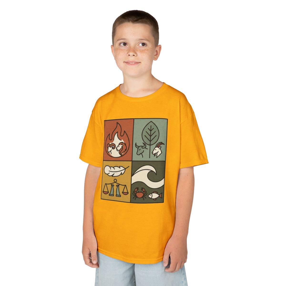 Color: Gold | Four Elements- Fire, Earth, Air, Water Kids Tee