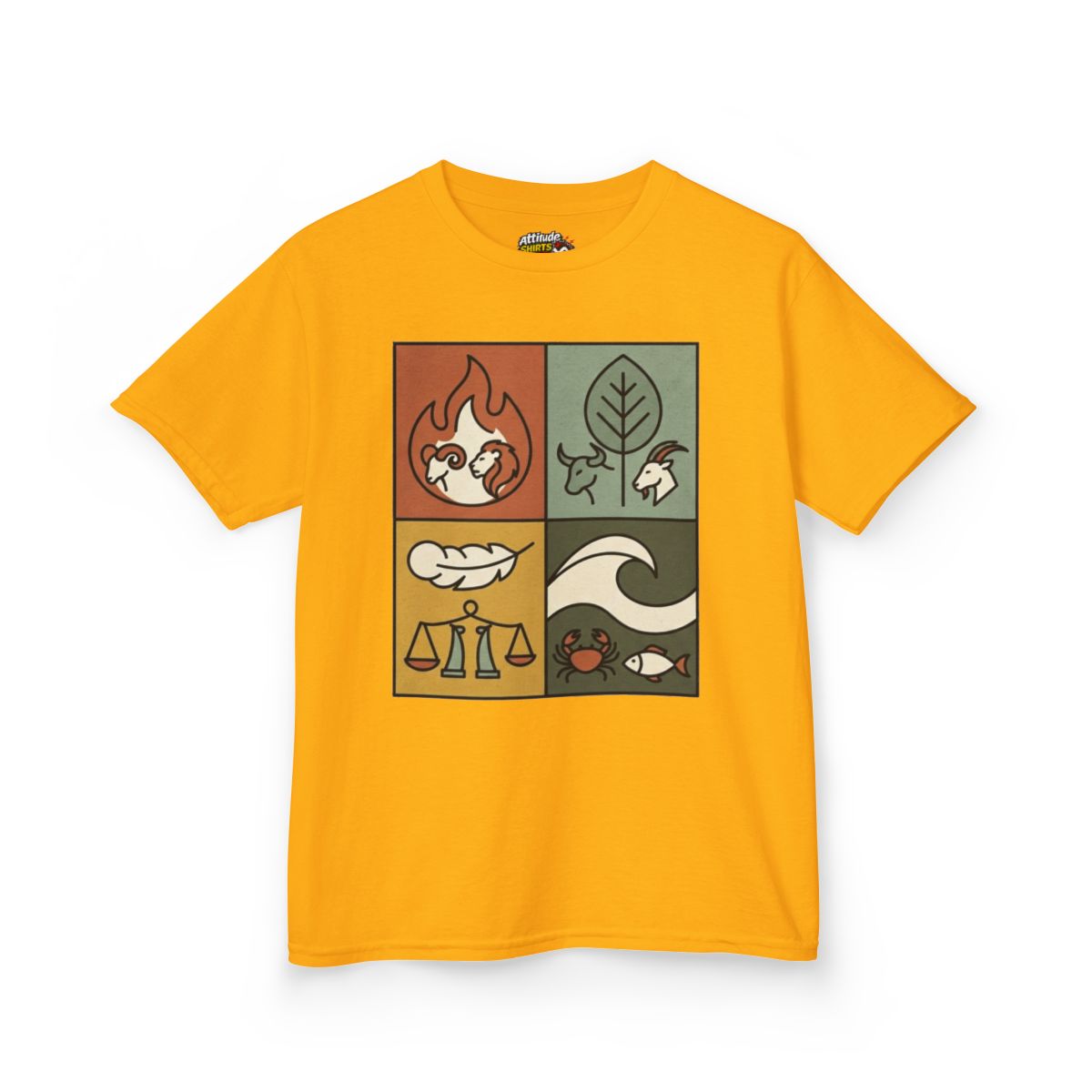 Color: Gold | Four Elements- Fire, Earth, Air, Water Kids Tee