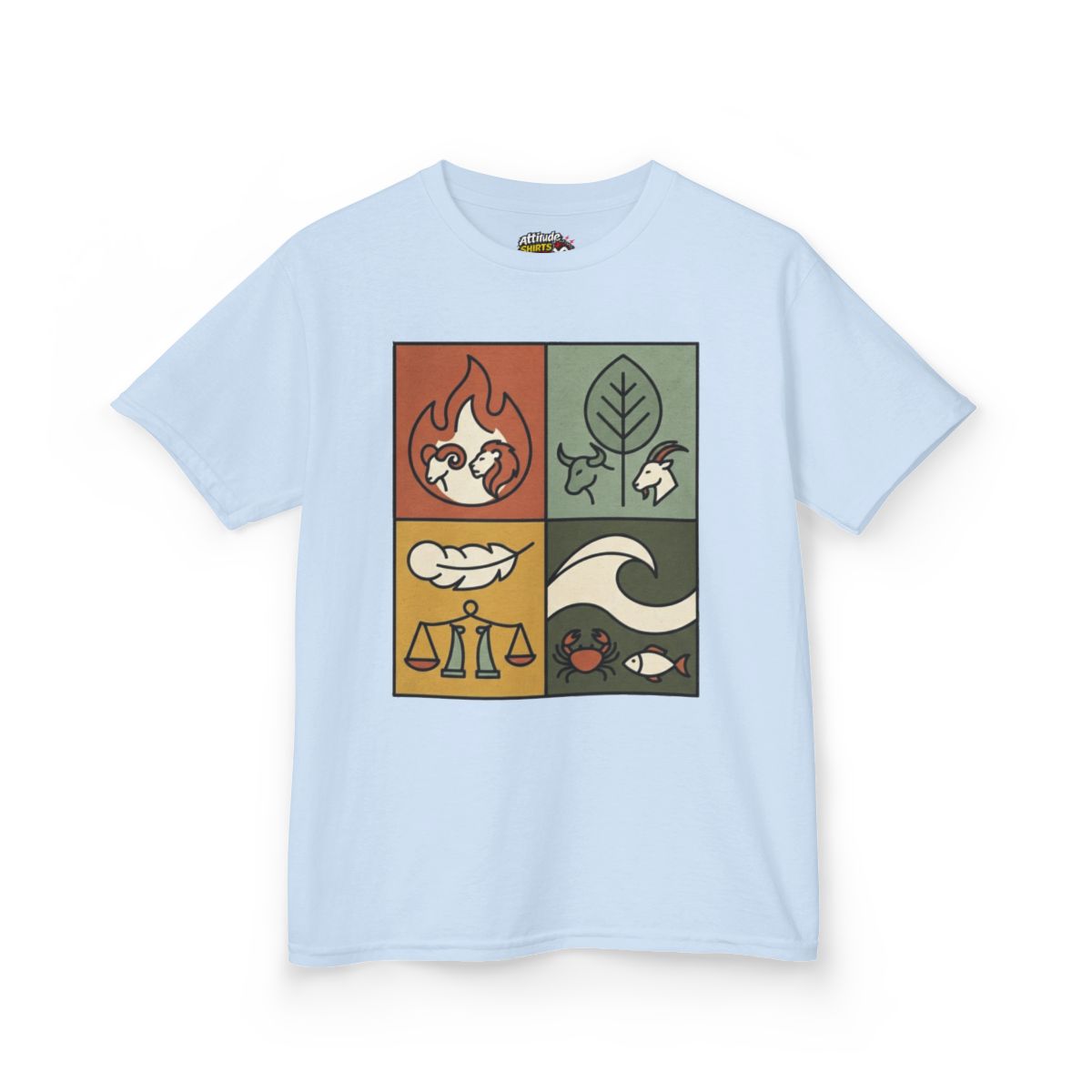 Color: Light Blue | Four Elements- Fire, Earth, Air, Water Kids Tee