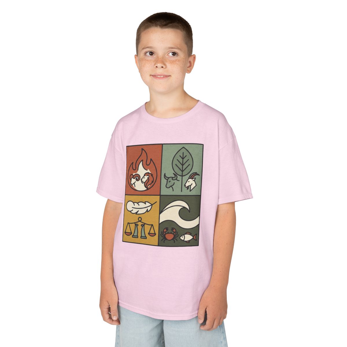 Color: Light Pink | Four Elements- Fire, Earth, Air, Water Kids Tee
