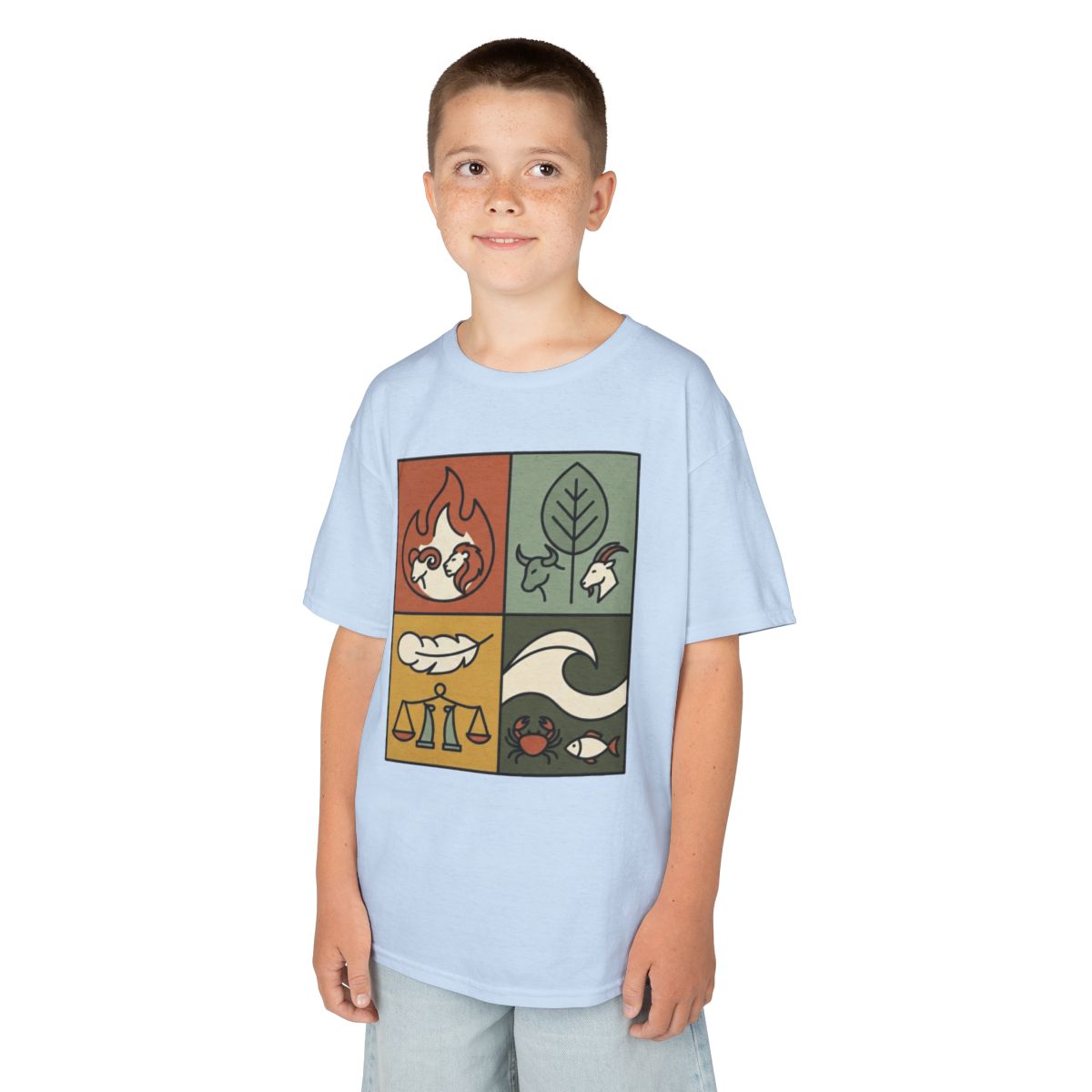 Color: Light Blue | Four Elements- Fire, Earth, Air, Water Kids Tee