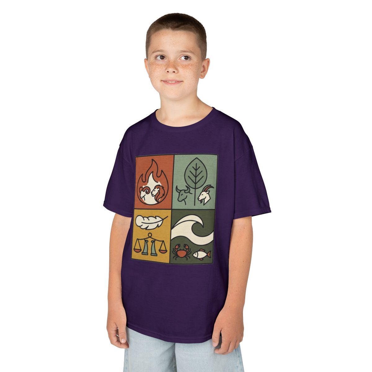 Color: Purple | Four Elements- Fire, Earth, Air, Water Kids Tee