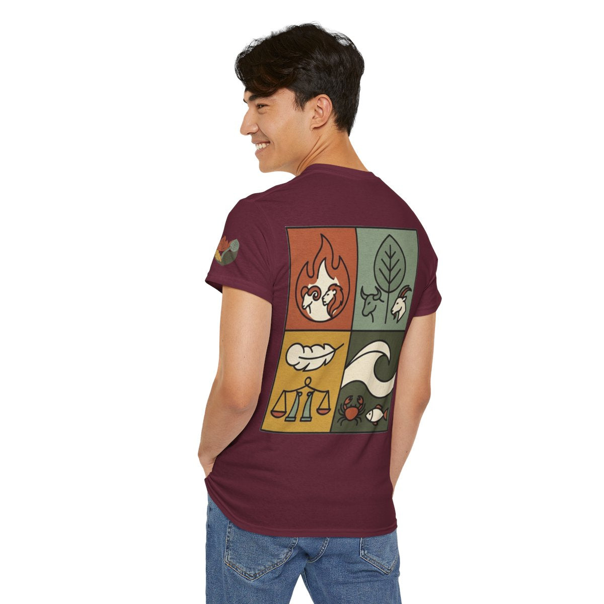Color: Maroon | Four Elements- Fire, Earth, Air, Water Premium Graphic Tee