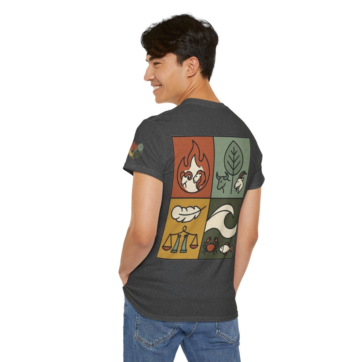 Color: Dark Heather | Four Elements- Fire, Earth, Air, Water Premium Graphic Tee