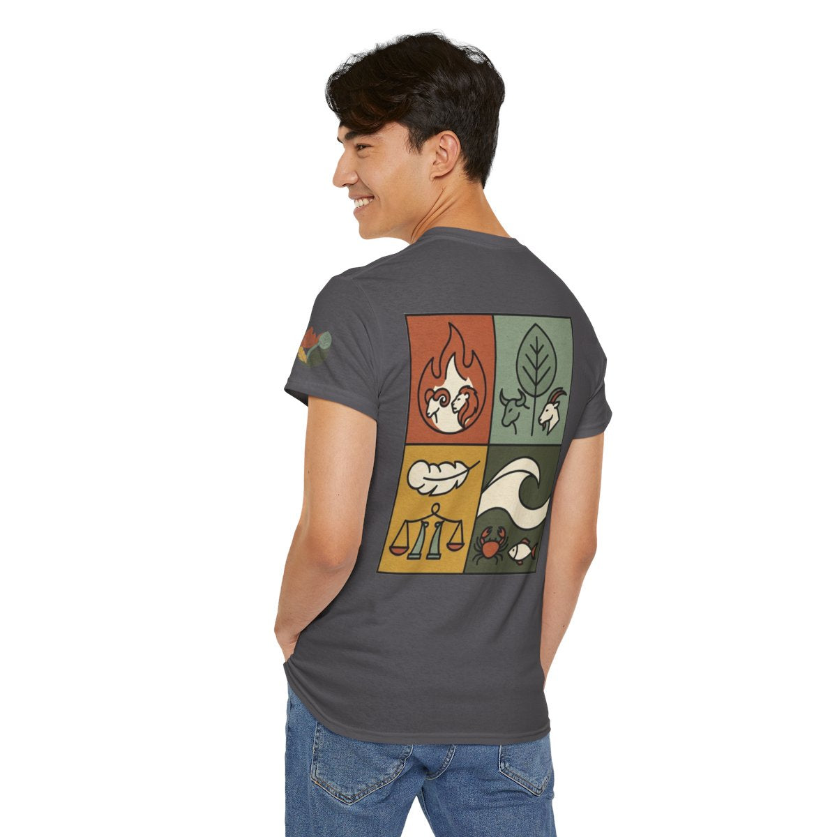 Color: Charcoal | Four Elements- Fire, Earth, Air, Water Premium Graphic Tee