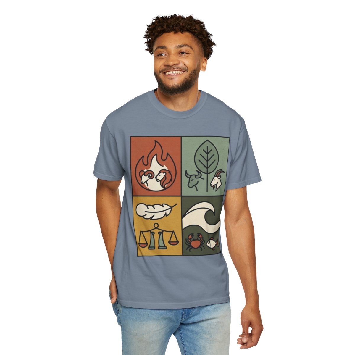Color: Blue Jean | Four Elements- Fire, Earth, Air, Water Unisex Garment-Dyed Tee