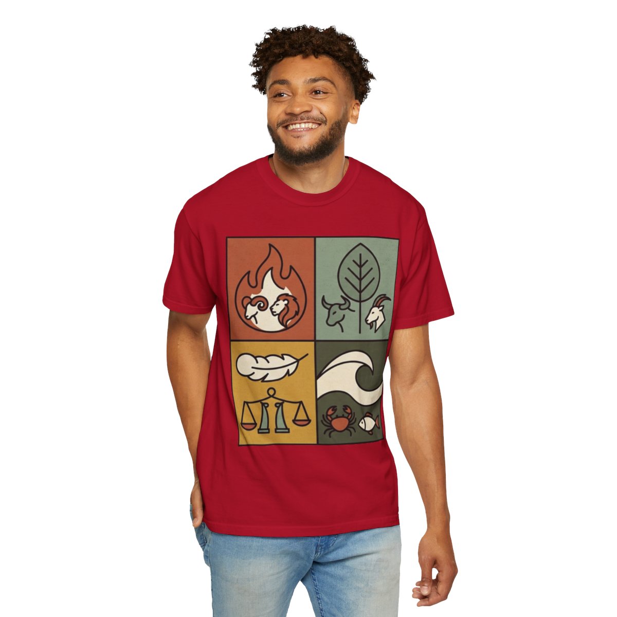 Color: Red | Four Elements- Fire, Earth, Air, Water Unisex Garment-Dyed Tee