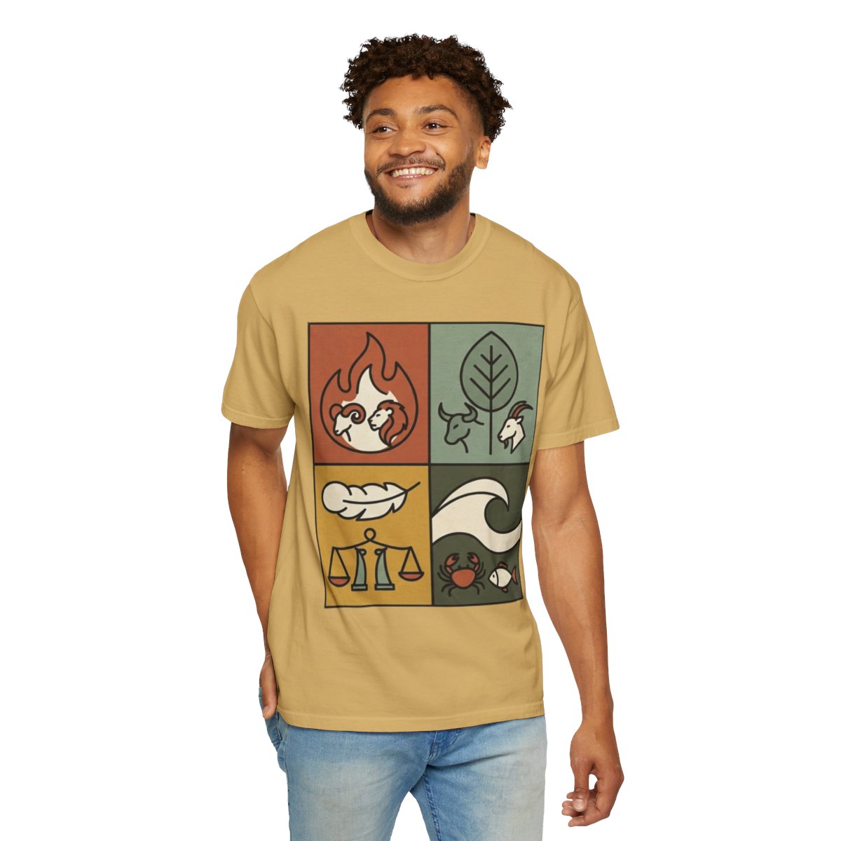 Color: Mustard | Four Elements- Fire, Earth, Air, Water Unisex Garment-Dyed Tee