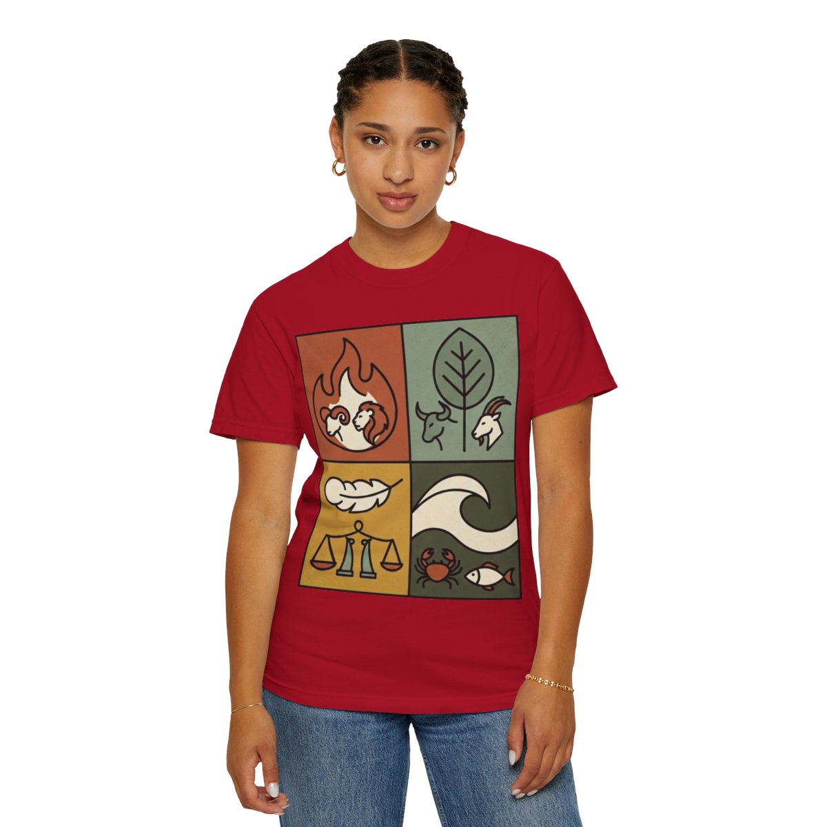 Color: Red | Four Elements- Fire, Earth, Air, Water Unisex Garment-Dyed Tee