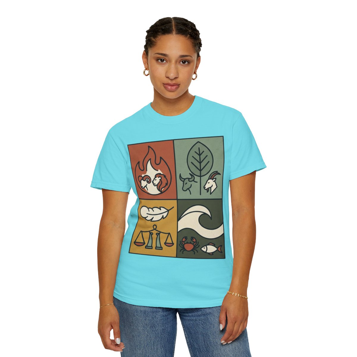 Color: Lagoon Blue | Four Elements- Fire, Earth, Air, Water Unisex Garment-Dyed Tee