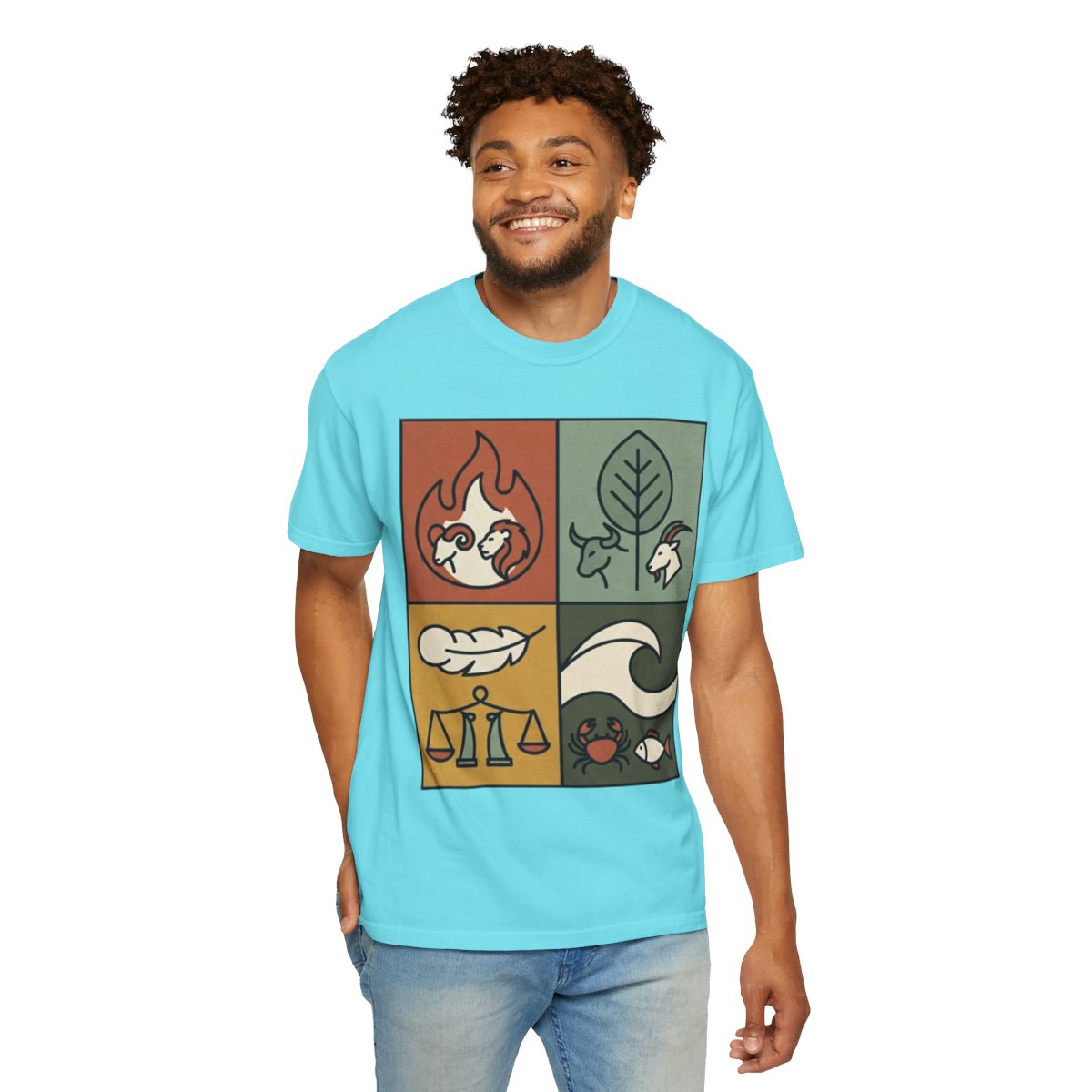 Color: Lagoon Blue | Four Elements- Fire, Earth, Air, Water Unisex Garment-Dyed Tee