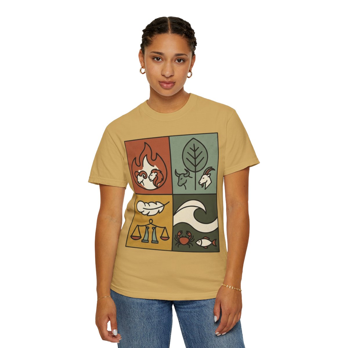 Color: Mustard | Four Elements- Fire, Earth, Air, Water Unisex Garment-Dyed Tee