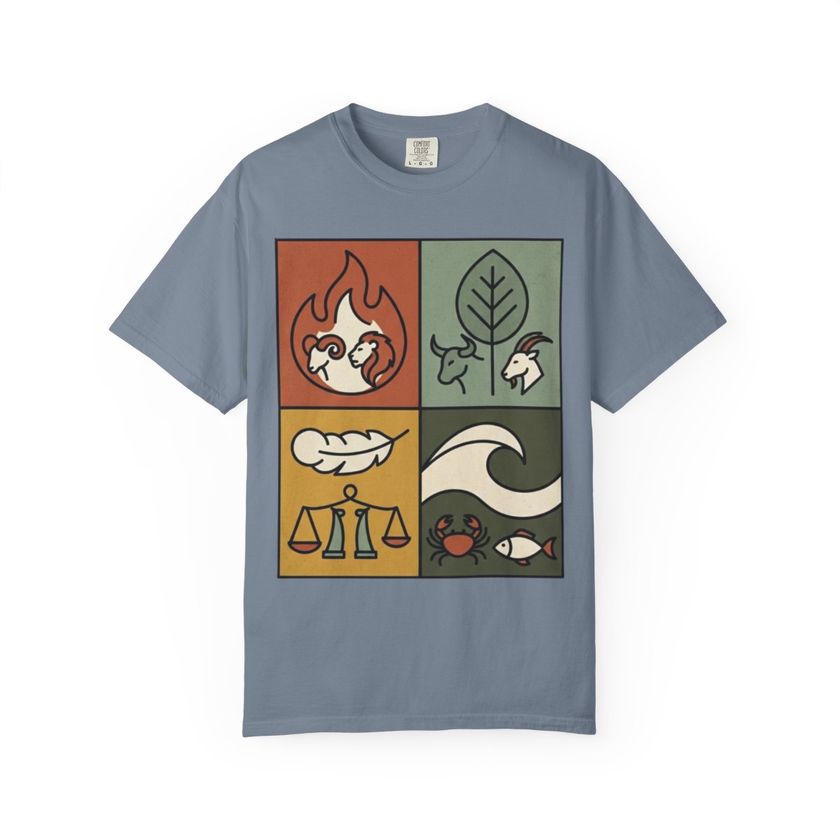 Color: Blue Jean | Four Elements- Fire, Earth, Air, Water Unisex Garment-Dyed Tee