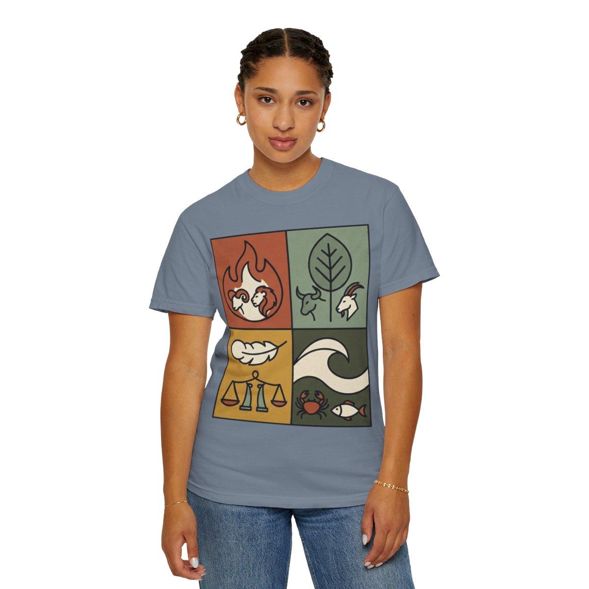 Color: Blue Jean | Four Elements- Fire, Earth, Air, Water Unisex Garment-Dyed Tee