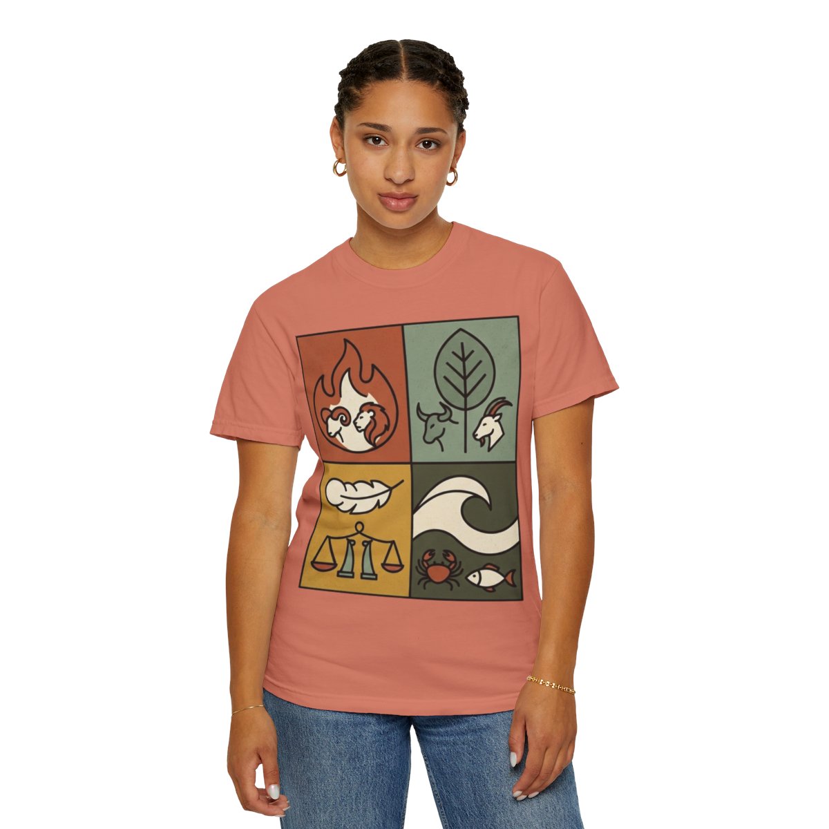 Color: Terracotta | Four Elements- Fire, Earth, Air, Water Unisex Garment-Dyed Tee