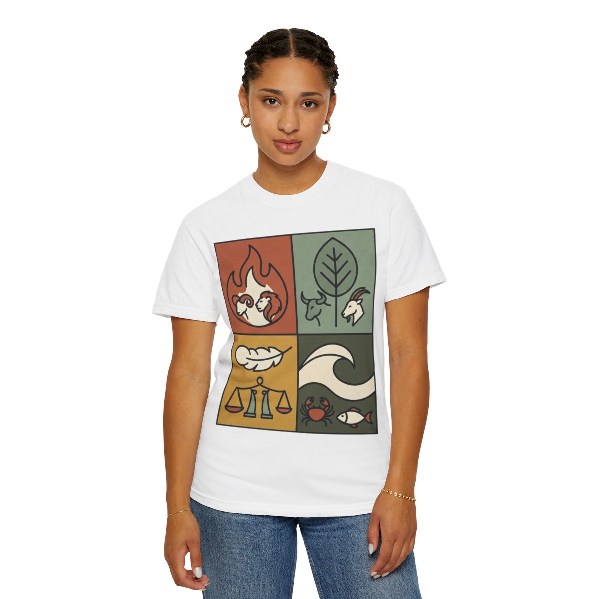 Color: White | Four Elements- Fire, Earth, Air, Water Unisex Garment-Dyed Tee