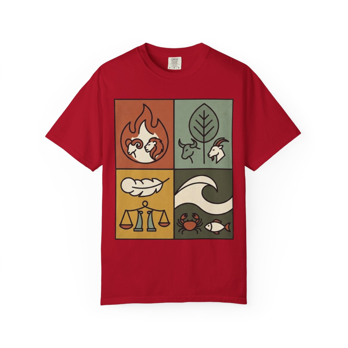 Color: Red | Four Elements- Fire, Earth, Air, Water Unisex Garment-Dyed Tee