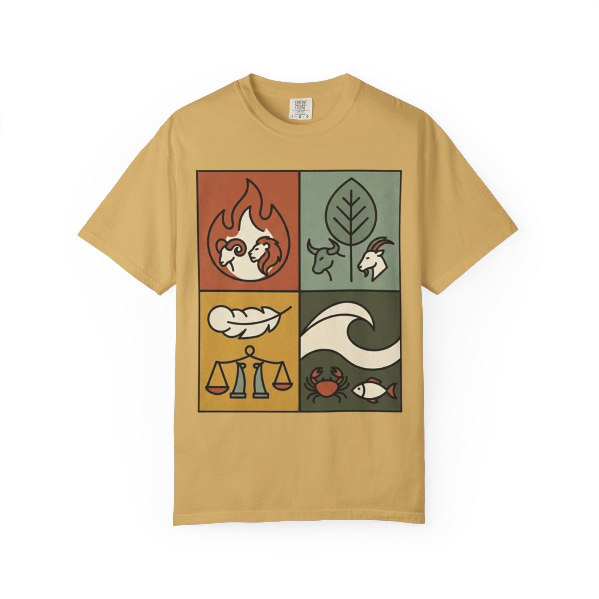 Color: Mustard | Four Elements- Fire, Earth, Air, Water Unisex Garment-Dyed Tee