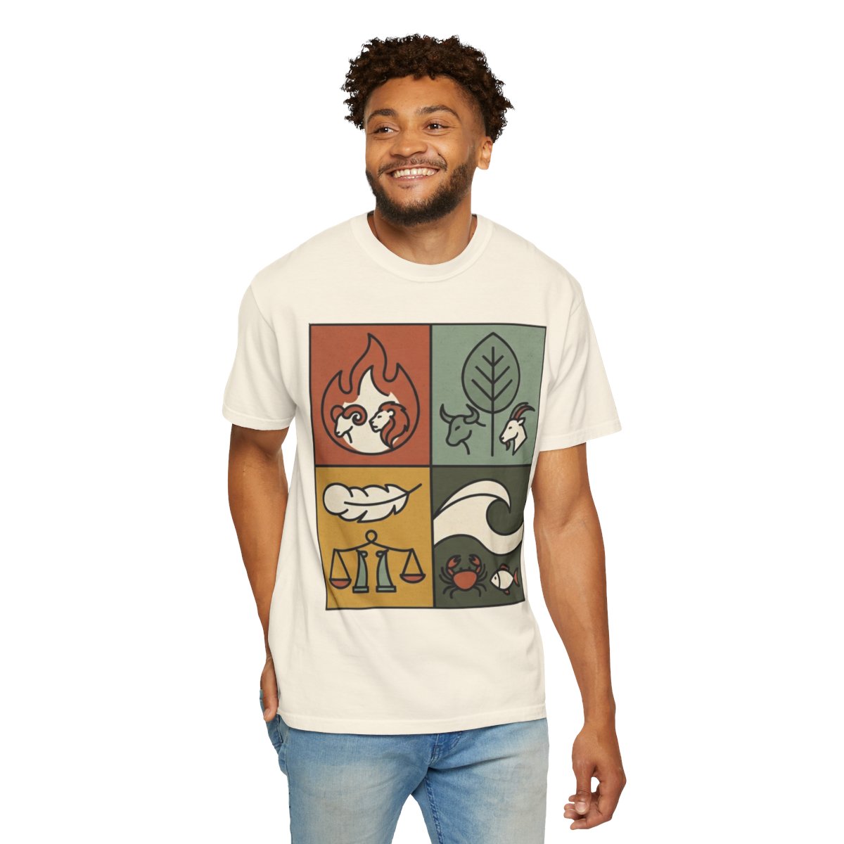 Color: Ivory | Four Elements- Fire, Earth, Air, Water Unisex Garment-Dyed Tee