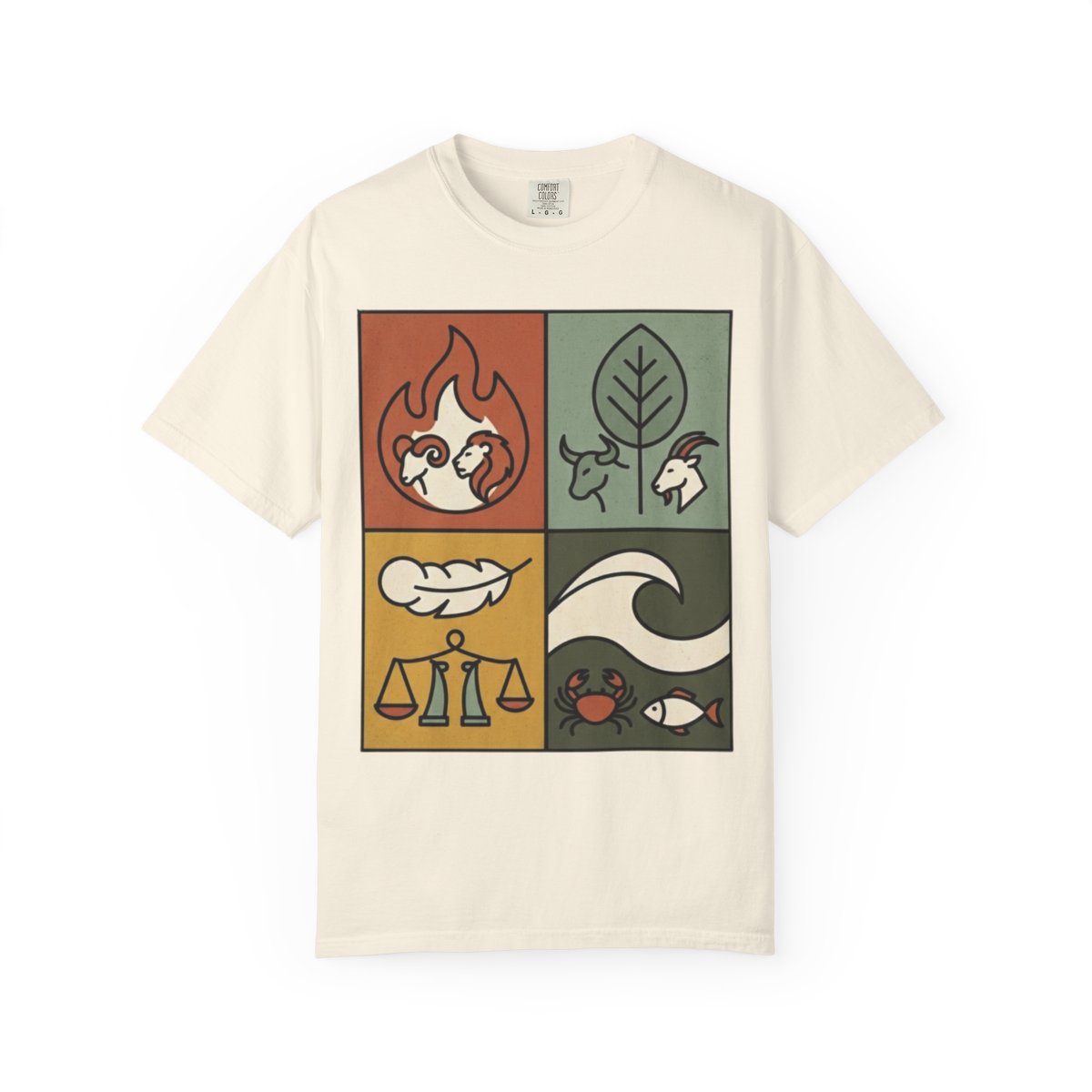 Color: Ivory | Four Elements- Fire, Earth, Air, Water Unisex Garment-Dyed Tee