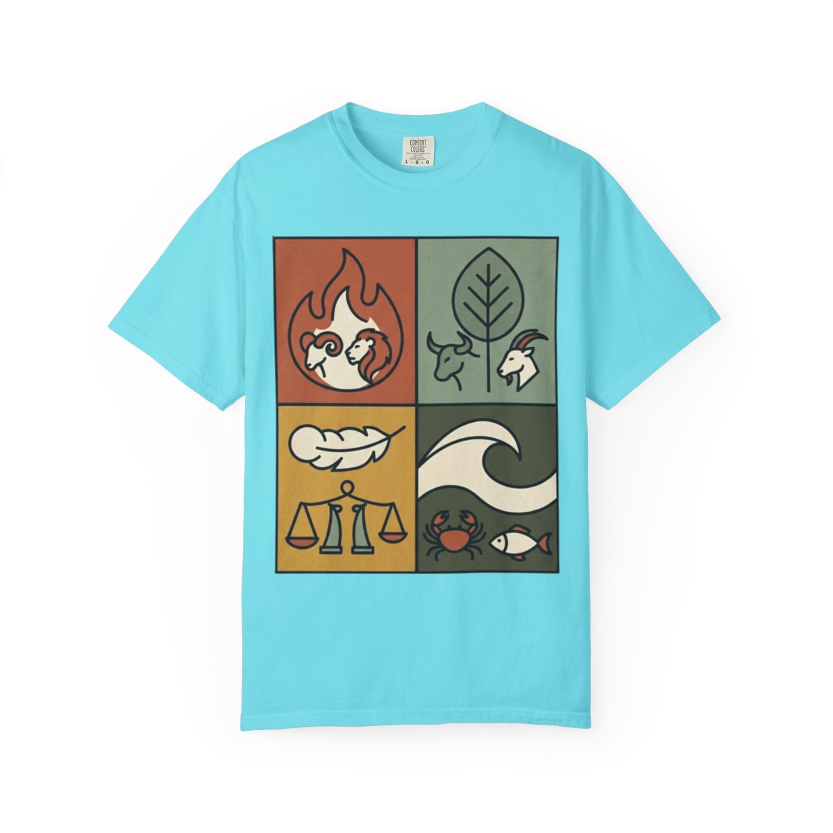 Color: Lagoon Blue | Four Elements- Fire, Earth, Air, Water Unisex Garment-Dyed Tee