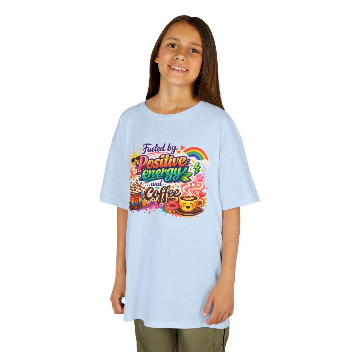 Color: Light Blue | Fueled by Coffee Kids Tee