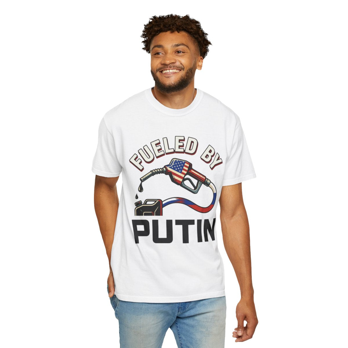 Color: White | Fueled By Putin Unisex Garment-Dyed Tee