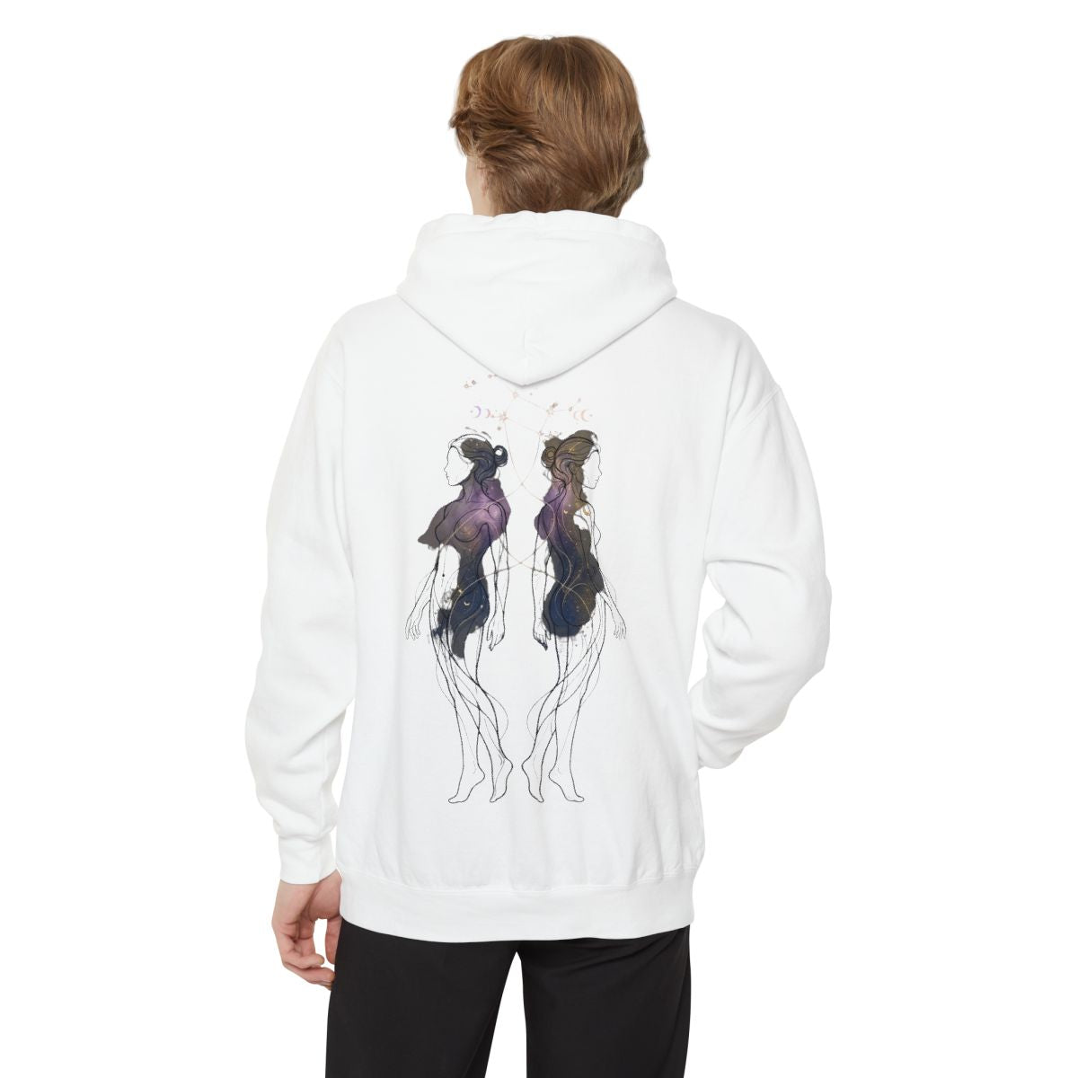 Color: White | Gemini The Celestial Twins Garment-Dyed Hoodie