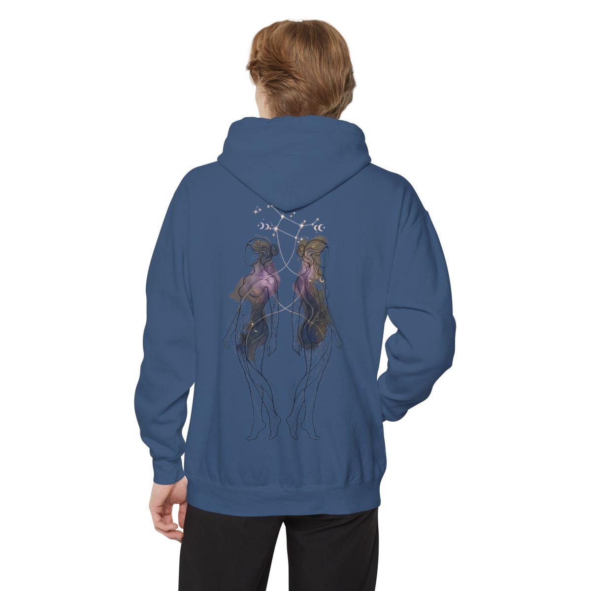 Color: True Navy | Gemini The Celestial Twins Garment-Dyed Hoodie