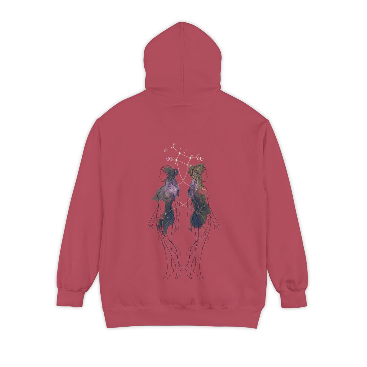Color: Crimson | Gemini The Celestial Twins Garment-Dyed Hoodie