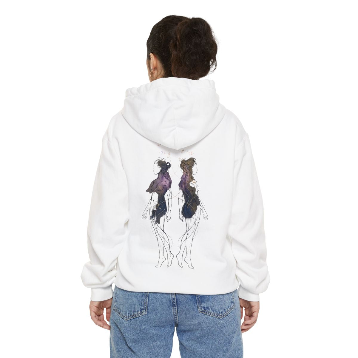 Color: White | Gemini The Celestial Twins Garment-Dyed Hoodie