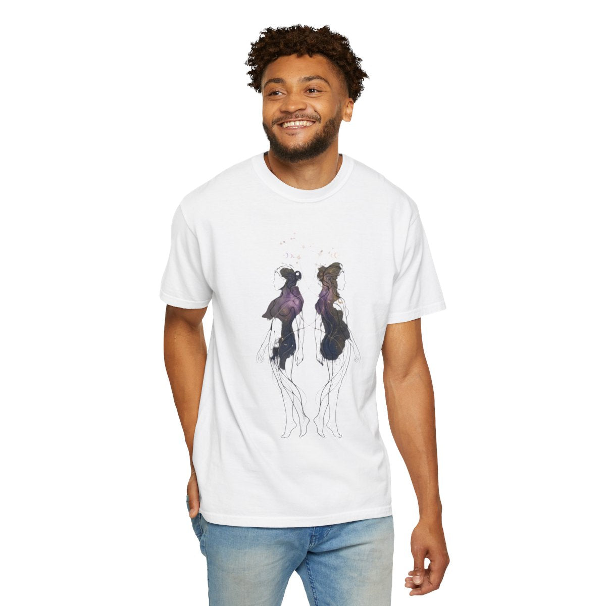 Color: White | Gemini The Celestial Twins Unisex Garment-Dyed Tee