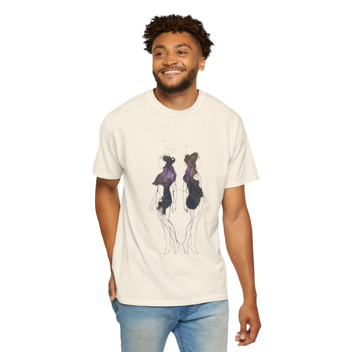 Color: Ivory | Gemini The Celestial Twins Unisex Garment-Dyed Tee
