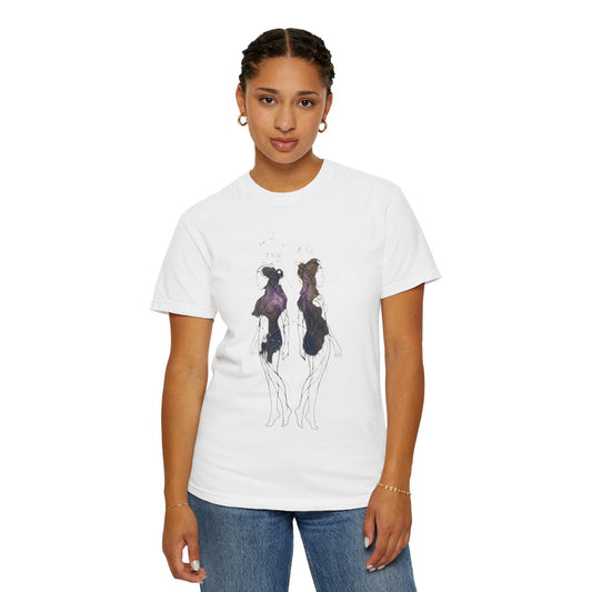 Color: White | Gemini The Celestial Twins Unisex Garment-Dyed Tee