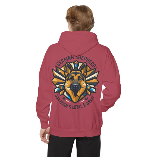 Color: Crimson | German Shepherd Guardian Loyal Brave Garment-Dyed Hoodie