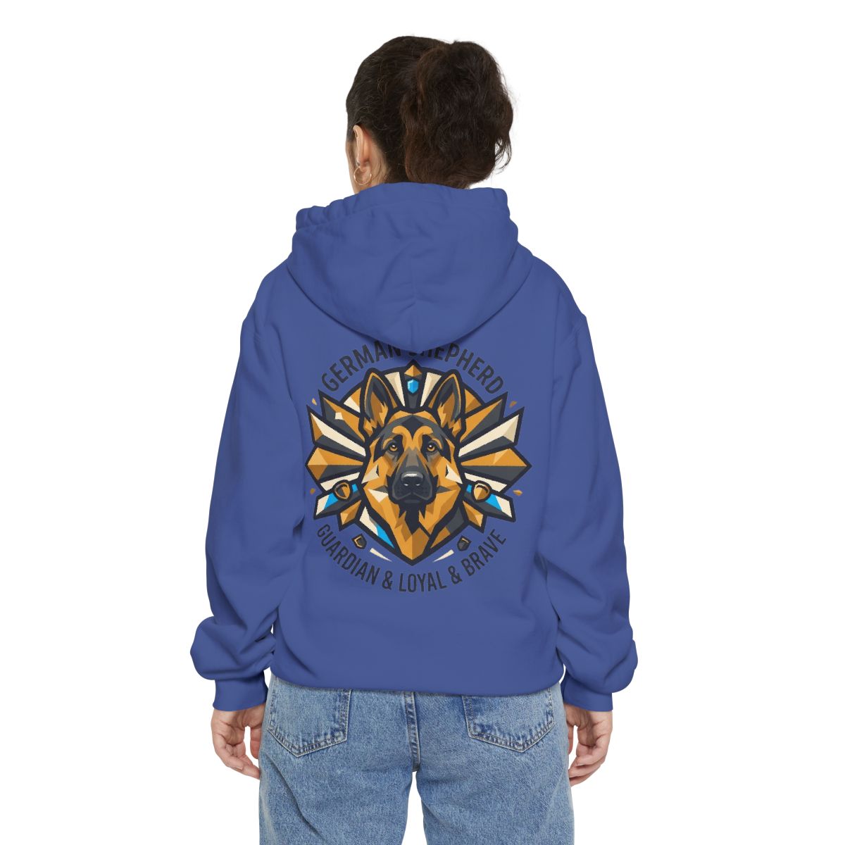 Color: Flo Blue | German Shepherd Guardian Loyal Brave Garment-Dyed Hoodie