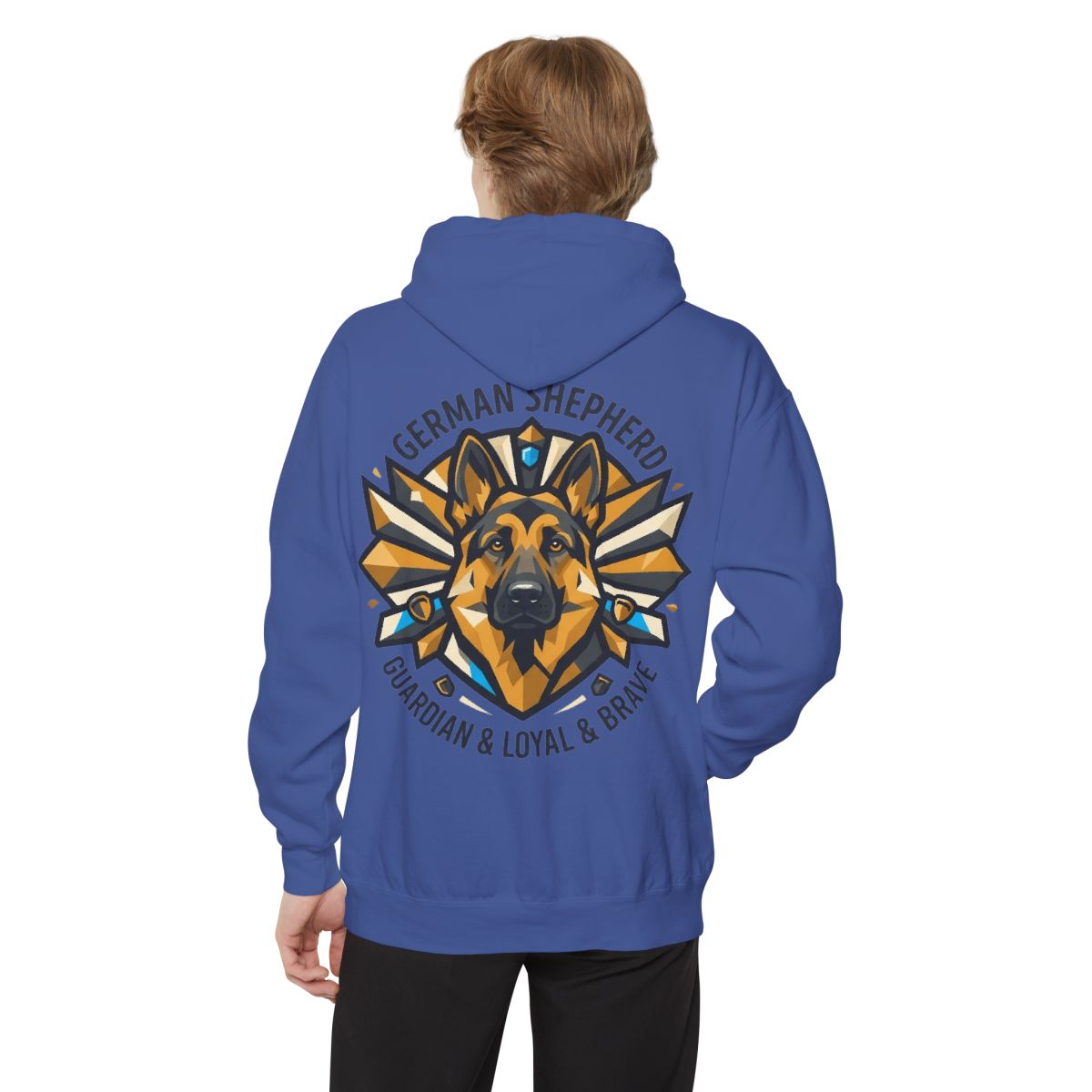 Color: Flo Blue | German Shepherd Guardian Loyal Brave Garment-Dyed Hoodie