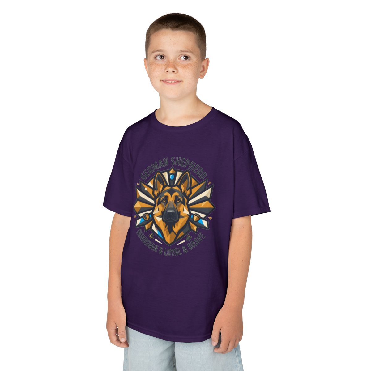Color: Purple | German Shepherd Guardian Loyal Brave Kids Tee