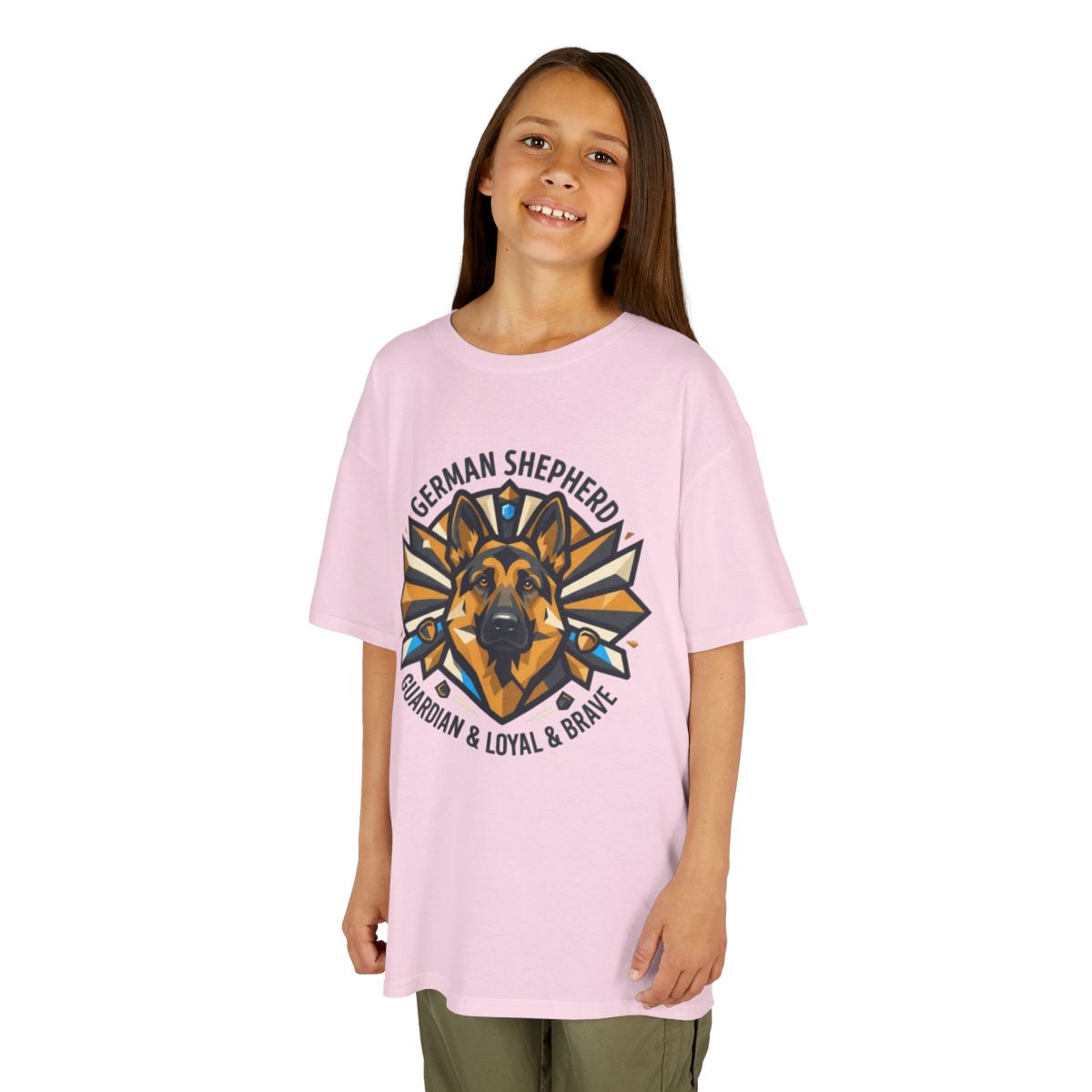 Color: Light Pink | German Shepherd Guardian Loyal Brave Kids Tee