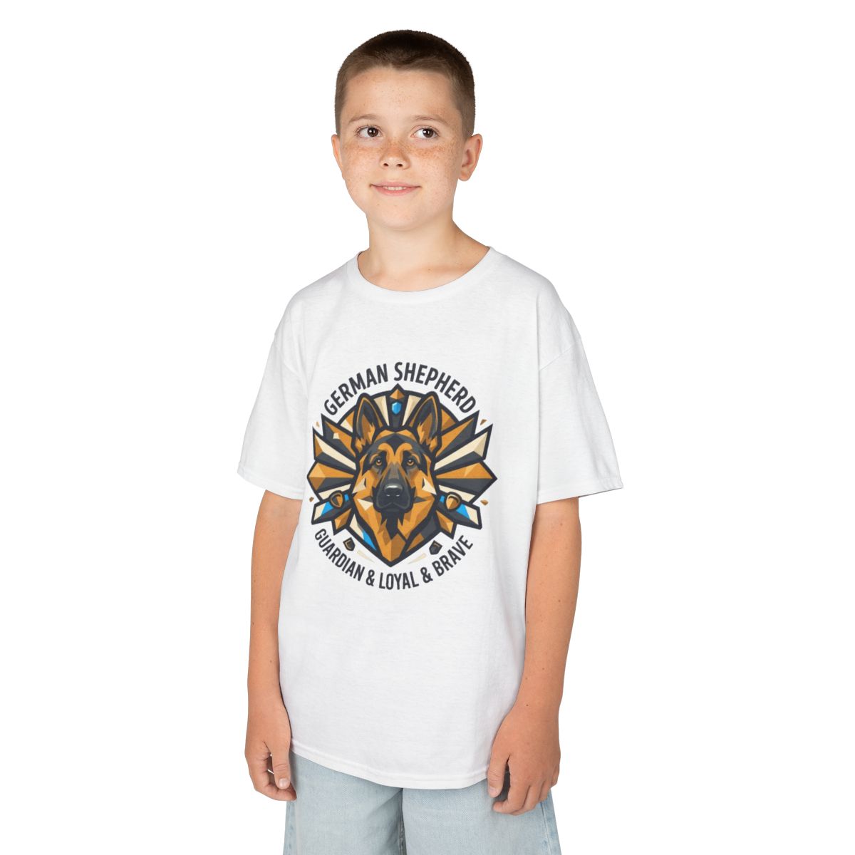 Color: White | German Shepherd Guardian Loyal Brave Kids Tee