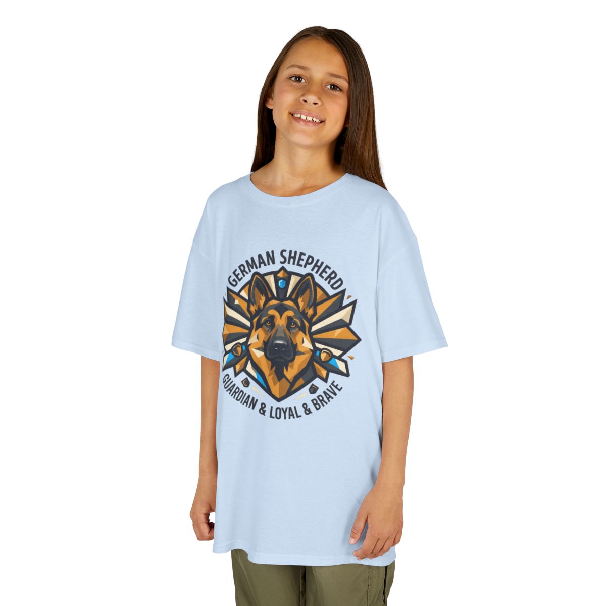 Color: Light Blue | German Shepherd Guardian Loyal Brave Kids Tee