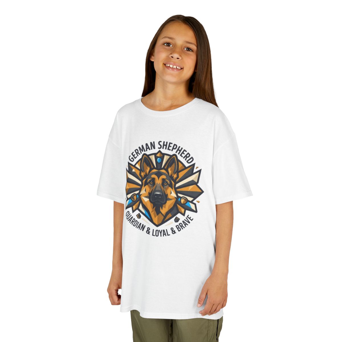 Color: White | German Shepherd Guardian Loyal Brave Kids Tee