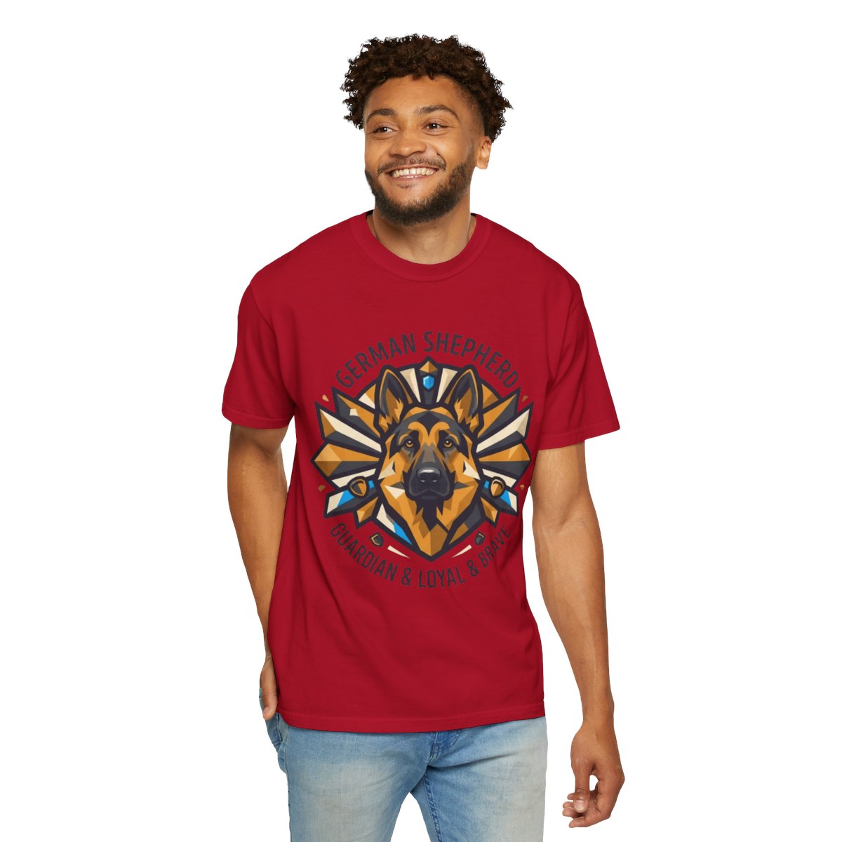 Color: Red | German Shepherd Guardian Loyal Brave Unisex Garment-Dyed Tee