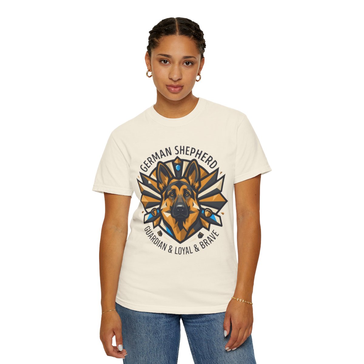 Color: Ivory | German Shepherd Guardian Loyal Brave Unisex Garment-Dyed Tee