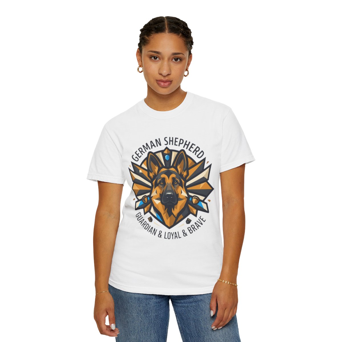 Color: White | German Shepherd Guardian Loyal Brave Unisex Garment-Dyed Tee